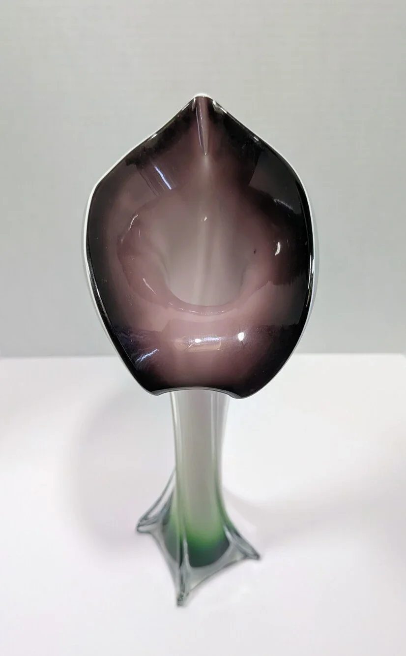 Vintage Murano Style Glass Jack in the Pulpit Vase Calla Lily Purple Green 15